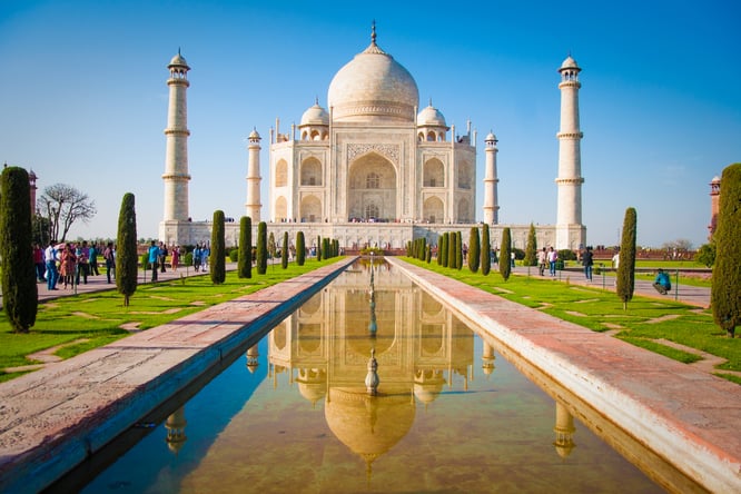 Taj Mahal in India during a summer day.