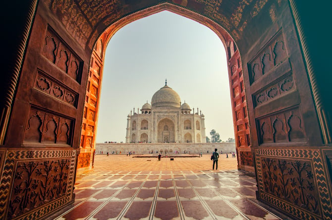 Open doors to the Taj Mahal in India.